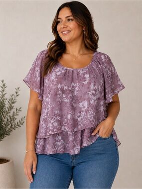Joie Women’s Blush Pink Floral Layered Blouse Size XXL Sheer Romantic Boho Top